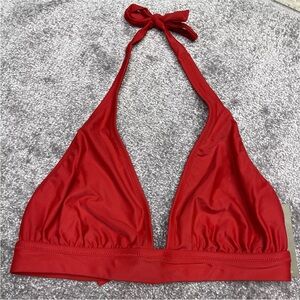 J Crew Halter Tie Back Bikini Top M Red Bright Cerise Swim Suit BY633 J.Crew